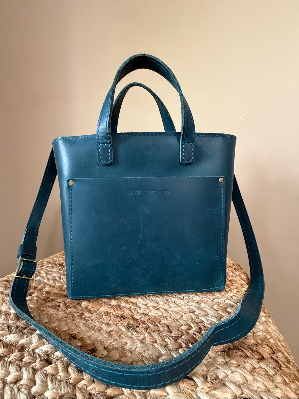 Portland Leather Goods Crossbody Tote in Westward Blue w/ Gray Canvas Organizer - Picture 1 of 15